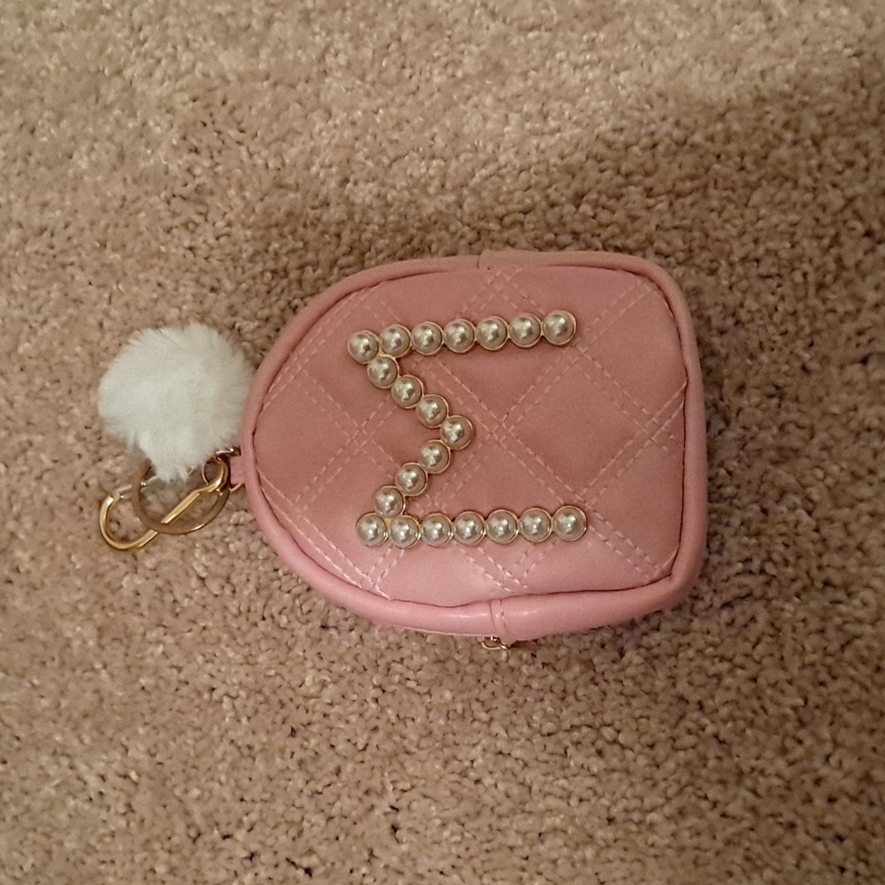 Initial Pearl Mini Backpack Keychain - Blush Pink, M